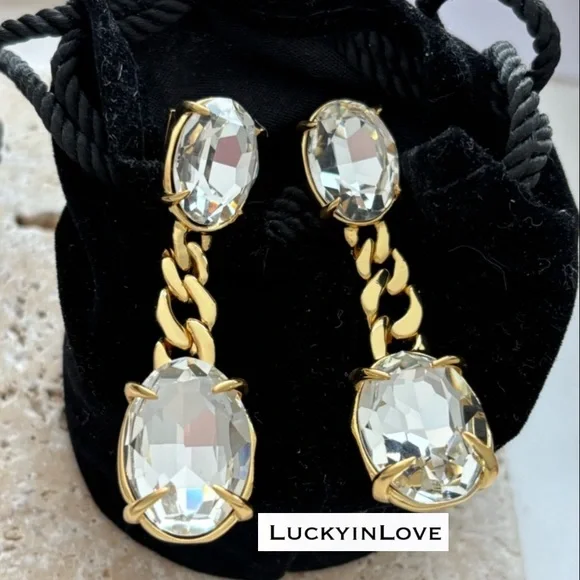 ALEXIS BITTAR • Bonbon Clear Crystal Drop Elegant Edgy Chain Drop Earrings - Picture 11 of 12